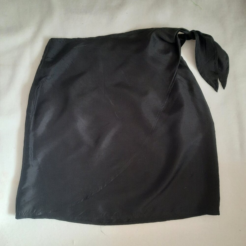 Ladies Black 100% Silk Wrap Around Skirt with Side Tie